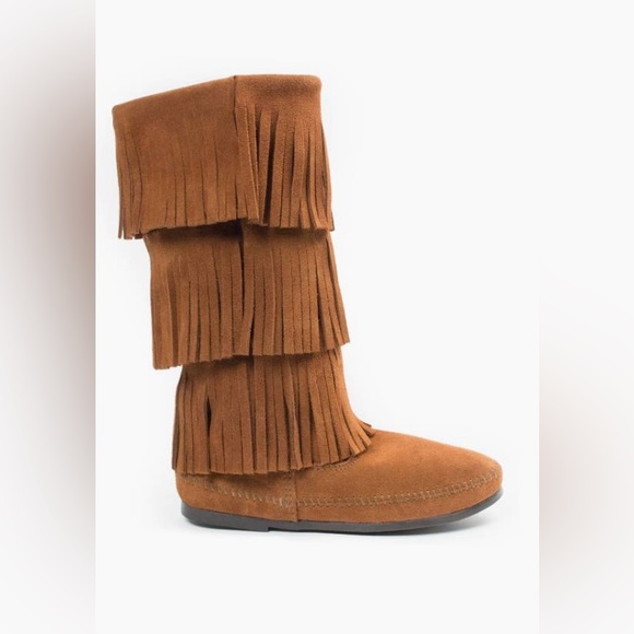 Minnetonka Brown Three Layer Fringe Boot - Picture 1 of 4